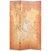 Folding Room Divider Durable World Map Yellow