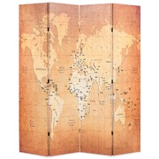 Folding Room Divider  World Map Yellow
