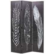 Folding Room Divider  Feathers Black and White