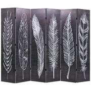 Folding Room Divider 228x170 cm Feathers Black and White