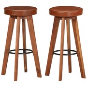Bar Chairs 2 pcs Real Leather and Solid Acacia Wood
