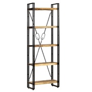 5-Tier Bookcase Solid Mango Wood and Steel 