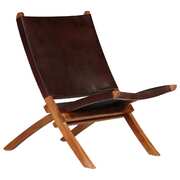Folding Relaing Chair Brown Real Leather