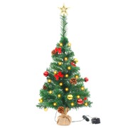 Faux Christmas Tree Decorated with Baubles and LEDs 64cm Green