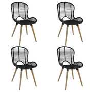 Dining Chairs 4 pcs Black Natural Rattan