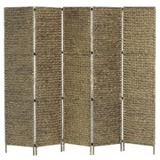 5-Panel Room Divider Brown Water Hyacinth