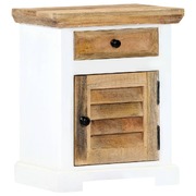 Nightstand White and Brown 40x30x50 cm Solid Rough Mango Wood