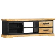 TV Cabinet Black Solid Mango Wood Natural & Black