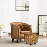 Tub Chair with Footstool faux Leather Brown