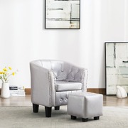 Tub Chair with Footstool Shiny Sliver