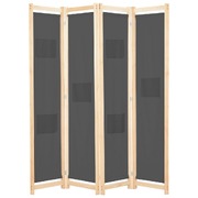 4-Panel Room Divider Grey Fabric