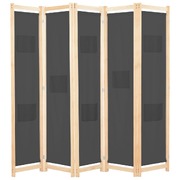 5-Panel Room Divider Grey Fabric