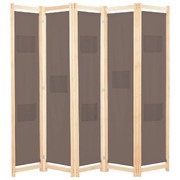 5-Panel Room Divider Brown Fabric