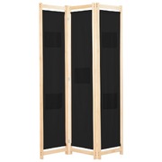 3-Panel Room Divider Black Fabric