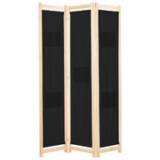 3-Panel Room Divider Black Fabric