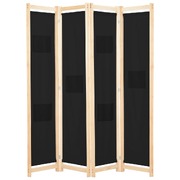 4-Panel Room Divider Black Fabric