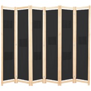 6-Panel Room Divider Black Fabric
