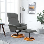 Swivel TV Armchair with Foot Stool Grey Faux Leather