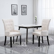 Dining Chair with Armrests Beige Fabric