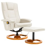 Massage Chair with Foot Stool Cream faux Leather
