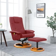 Massage Chair with Foot Stool Wine Red faux Leather