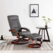 Reclining Chair with Footstool Grey Faux Leather