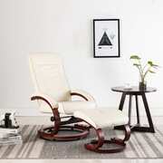 Reclining Chair with Footstool Cream Faux Leather