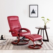 Reclining Chair with Footstool Wine Red Faux Leather