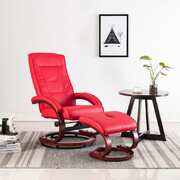 Reclining Chair with Footstool Red Faux Leather