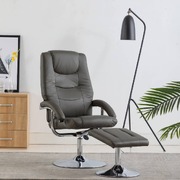 Reclining Chair with Footstool Grey faux Leather