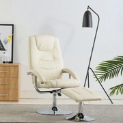 Reclining Chair with Footstool Cream White faux Leather
