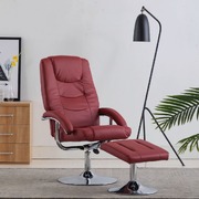 Reclining Chair with Footstool Wine Red faux Leather