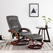 Massage Recliner with Footstool faux Leather Grey
