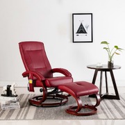 Massage Recliner with Footstool Wine faux Leather Red