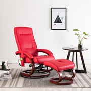 Massage Recliner with Footstool faux Leather Red
