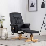TV Massage Recliner with Footstool Black faux Leather