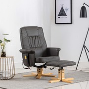 TV Massage Recliner with Footstool Grey faux Leather