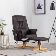 TV Massage Recliner with Footstool Brown faux Leather