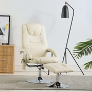 Massage Recliner with Footstool faux Leather Cream White