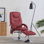 Massage Recliner with Footstool faux Leather Wine Red 