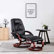 Massage Recliner with Footstool Black faux Leather