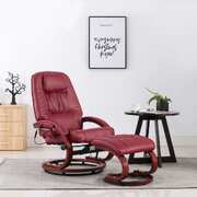 Massage Recliner with Footstool Wine Red faux Leather