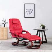 Massage Recliner with Footstool Red faux Leather