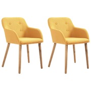 Dining Chairs 2 pcs Yellow Fabric and Solid Oak Wood