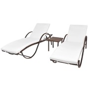 Sun Loungers 2 pcs with Table Poly Rattan Brown