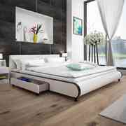 Bed with Memory Foam Mattress White faux Leather King