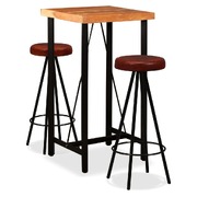 3 Piece Bar Set Solid Sheesham Wood and Genuine Leather