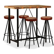 5 Piece  Bar Set Solid Reclaimed Wood, Genuine Leather & Canvas