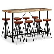 9 Piece Bar Set Solid Reclaimed Wood, Genuine Leather & Canvas