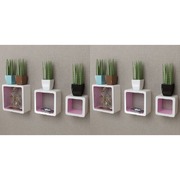 Wall Cube Shelves 6 pcs White and Pink